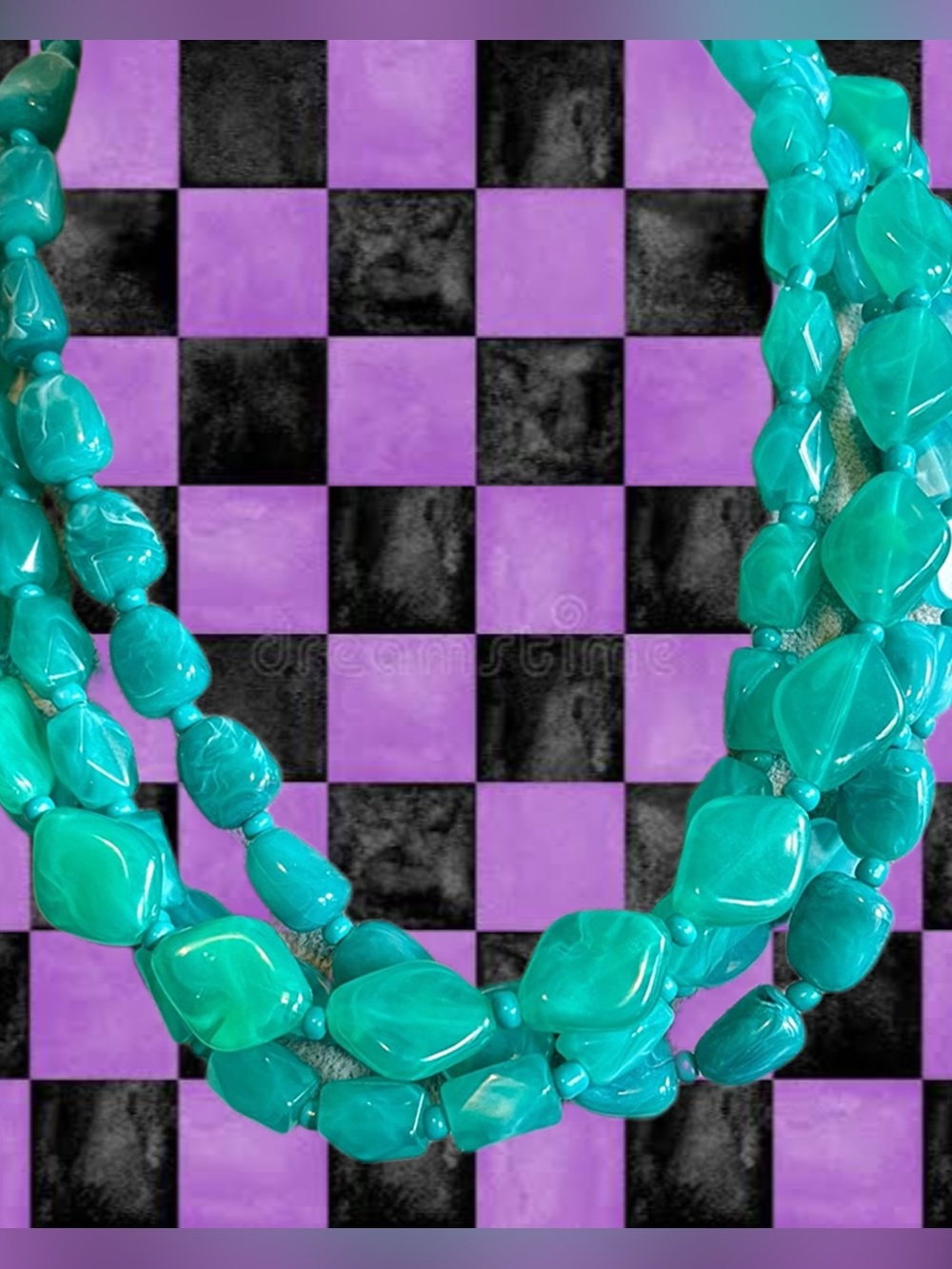 Chunky Turquoise Colored Blue Multi Strand Beaded Statement Necklace